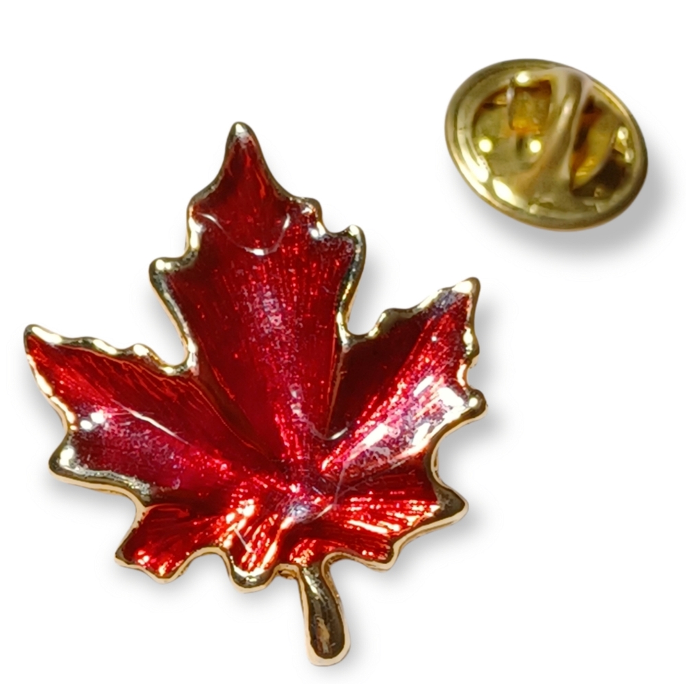 MAPLE LEAF RED ENAMEL GOLD TONE PIN